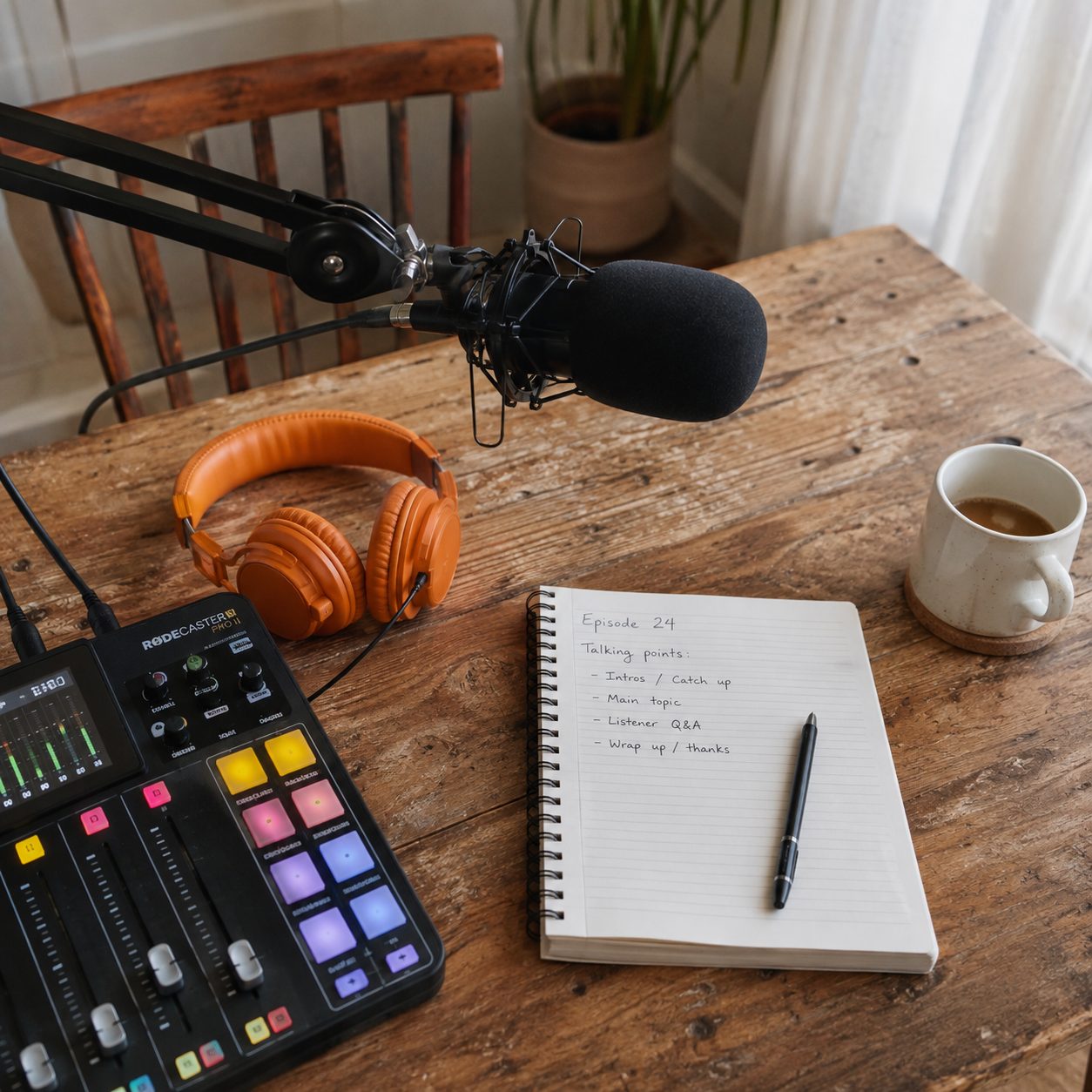Podcast-Aufnahmestudio mit Mikrofon
